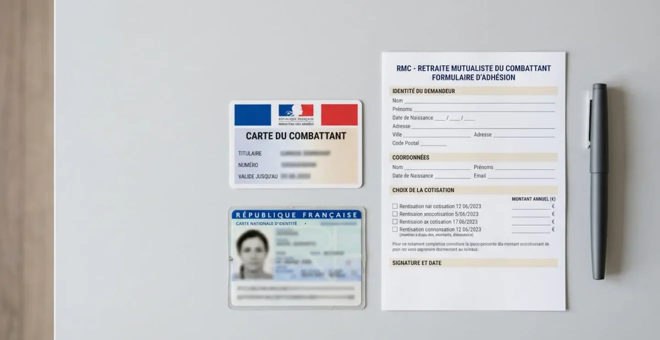 Documents administratifs français nécessaires à la souscription d'une retraite mutualiste du combattant disposés sur bureau